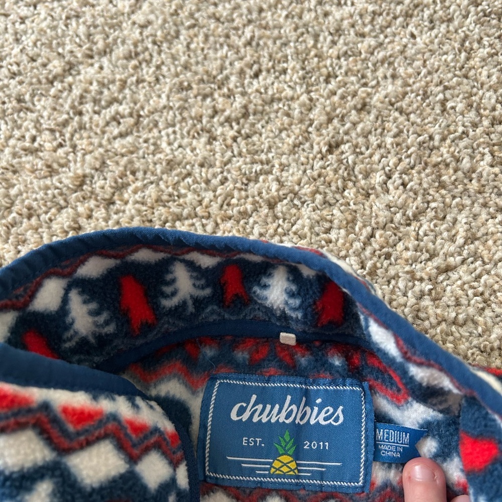 Chubbies Men's The Bearly Wild Quarter Zip Fleece Pullover Red White Blue Size M - Picture 6 of 11